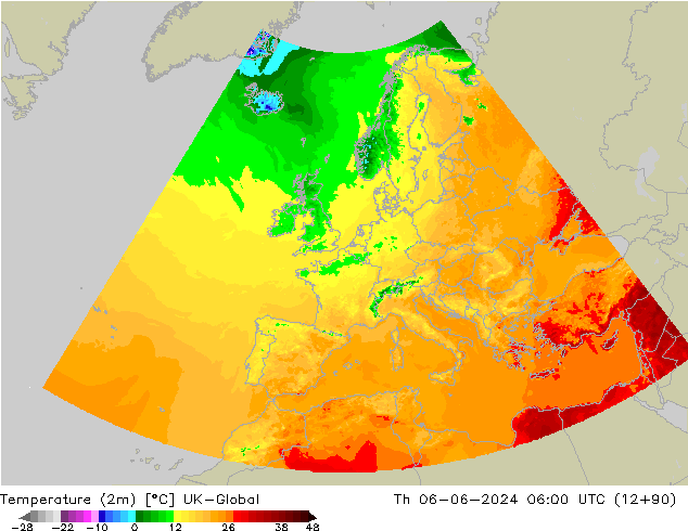 Temperaturkarte (2m) UK-Global Do 06.06.2024 06 UTC