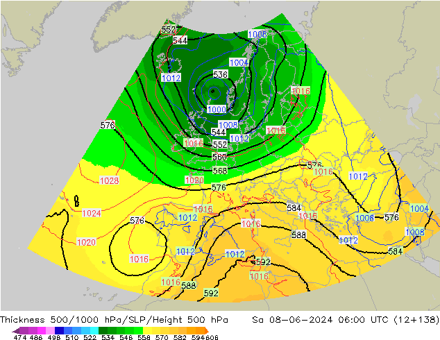 500-1000 hPa Kalınlığı UK-Global Cts 08.06.2024 06 UTC