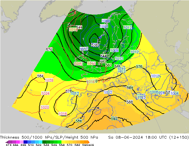 Thck 500-1000hPa UK-Global Sa 08.06.2024 18 UTC