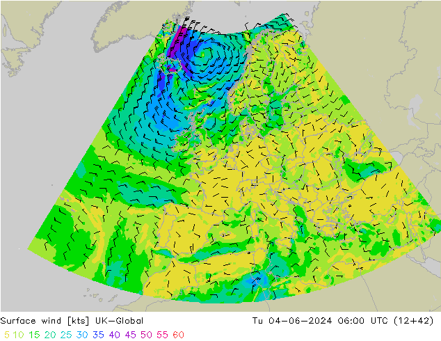Wind 10 m UK-Global di 04.06.2024 06 UTC