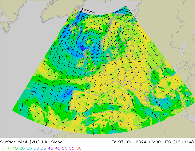Wind 10 m UK-Global vr 07.06.2024 06 UTC