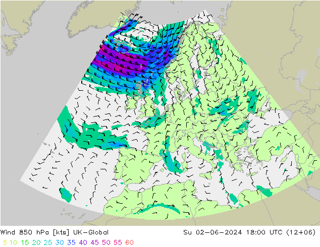 Vento 850 hPa UK-Global dom 02.06.2024 18 UTC