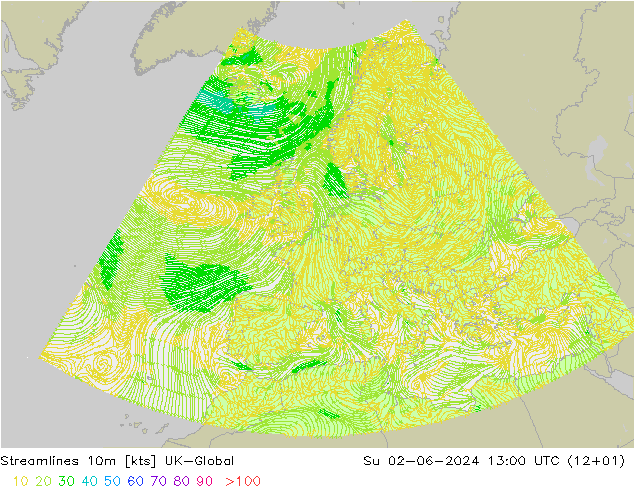 Streamlines 10m UK-Global Su 02.06.2024 13 UTC