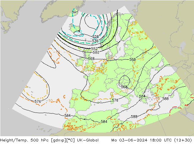 Height/Temp. 500 hPa UK-Global Mo 03.06.2024 18 UTC