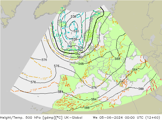 Height/Temp. 500 hPa UK-Global śro. 05.06.2024 00 UTC