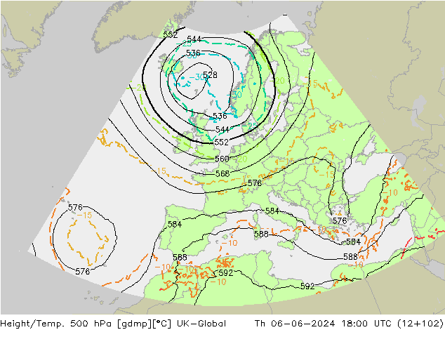 Geop./Temp. 500 hPa UK-Global jue 06.06.2024 18 UTC