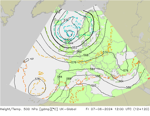 Hoogte/Temp. 500 hPa UK-Global vr 07.06.2024 12 UTC