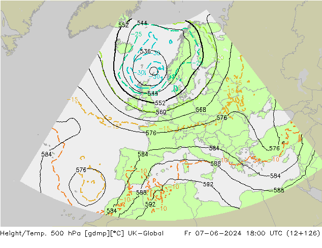 Géop./Temp. 500 hPa UK-Global ven 07.06.2024 18 UTC