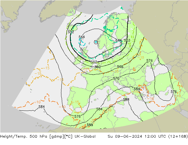 Geop./Temp. 500 hPa UK-Global dom 09.06.2024 12 UTC