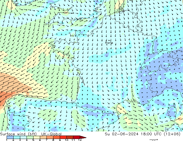 Rüzgar 10 m (bft) UK-Global Paz 02.06.2024 18 UTC