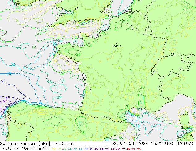 Isotachs (kph) UK-Global  02.06.2024 15 UTC