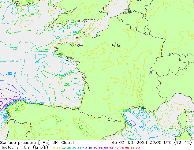 Isotachen (km/h) UK-Global Mo 03.06.2024 00 UTC