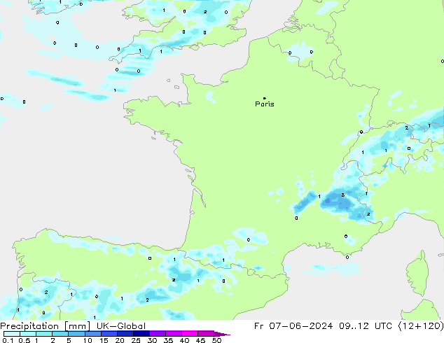 Srážky UK-Global Pá 07.06.2024 12 UTC