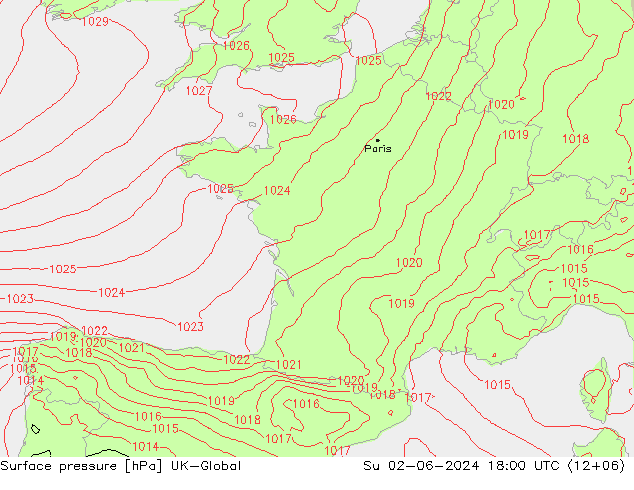 Presión superficial UK-Global dom 02.06.2024 18 UTC