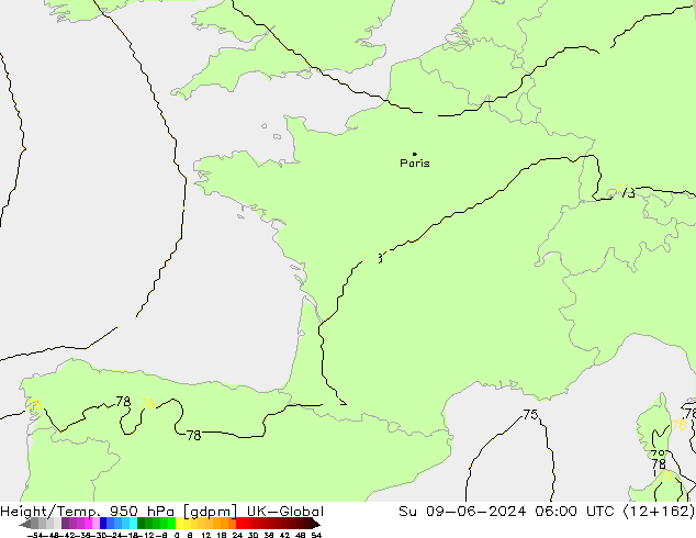 Géop./Temp. 950 hPa UK-Global dim 09.06.2024 06 UTC