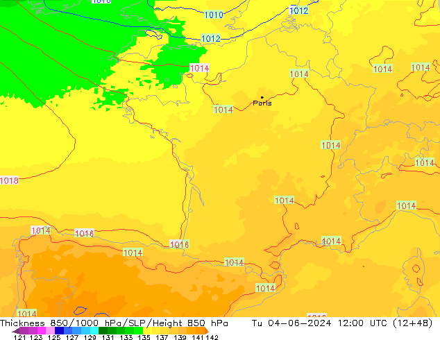 Thck 850-1000 hPa UK-Global Tu 04.06.2024 12 UTC