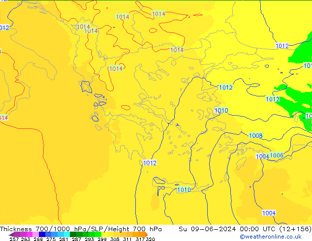 700-1000 hPa Kalınlığı UK-Global Paz 09.06.2024 00 UTC