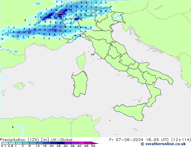 Precipitação (12h) UK-Global Sex 07.06.2024 06 UTC