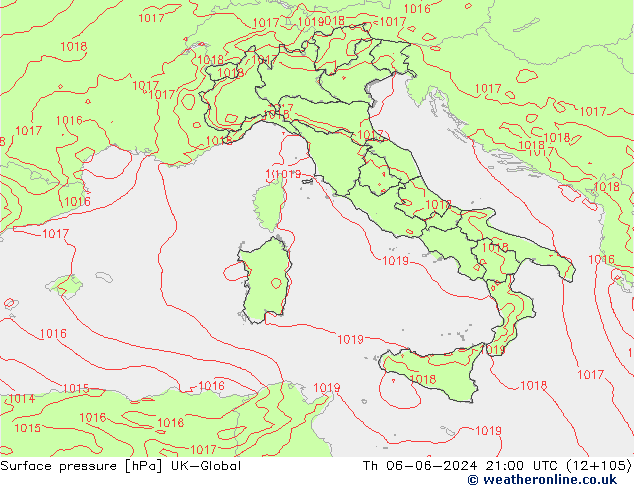 Surface pressure UK-Global Th 06.06.2024 21 UTC