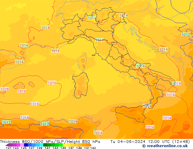 Thck 850-1000 hPa UK-Global Út 04.06.2024 12 UTC
