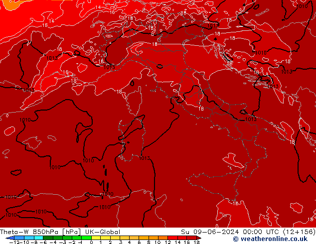 Theta-W 850hPa UK-Global dim 09.06.2024 00 UTC