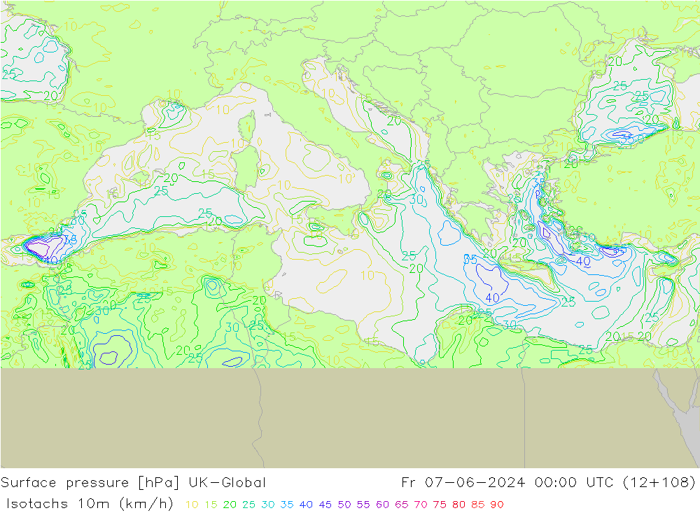 Isotachs (kph) UK-Global  07.06.2024 00 UTC