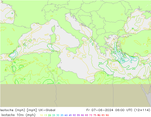 Isotachs (mph) UK-Global ven 07.06.2024 06 UTC