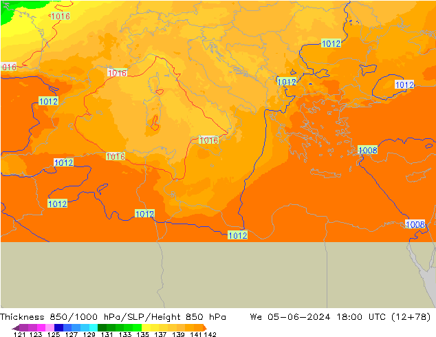 Thck 850-1000 гПа UK-Global ср 05.06.2024 18 UTC