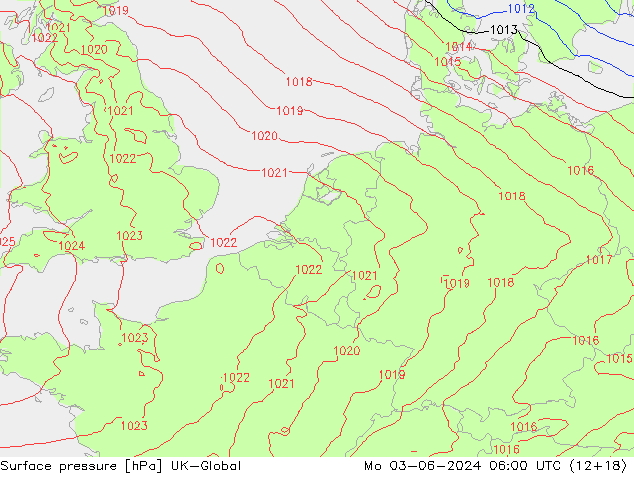 Pressione al suolo UK-Global lun 03.06.2024 06 UTC