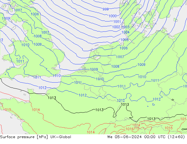 Atmosférický tlak UK-Global St 05.06.2024 00 UTC