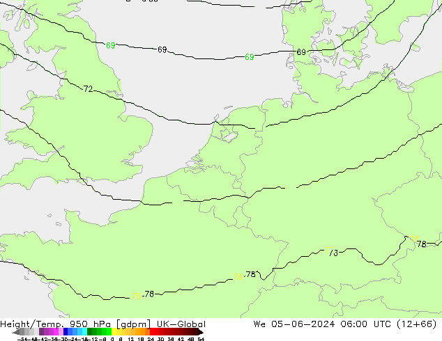 Yükseklik/Sıc. 950 hPa UK-Global Çar 05.06.2024 06 UTC