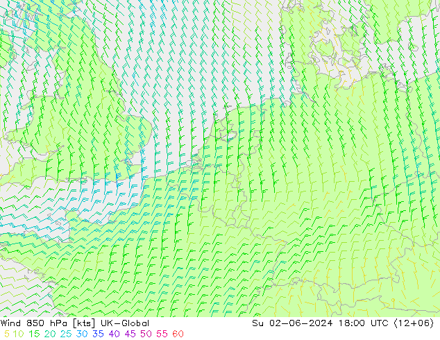Wind 850 hPa UK-Global So 02.06.2024 18 UTC