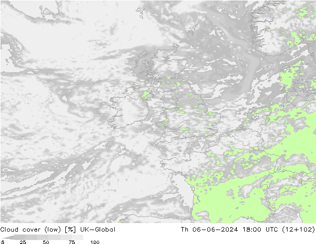 Cloud cover (low) UK-Global Th 06.06.2024 18 UTC