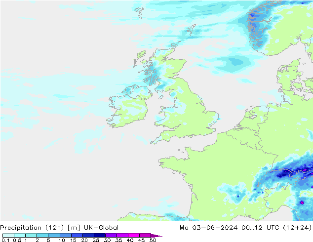 Yağış (12h) UK-Global Pzt 03.06.2024 12 UTC