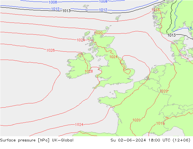 Surface pressure UK-Global Su 02.06.2024 18 UTC