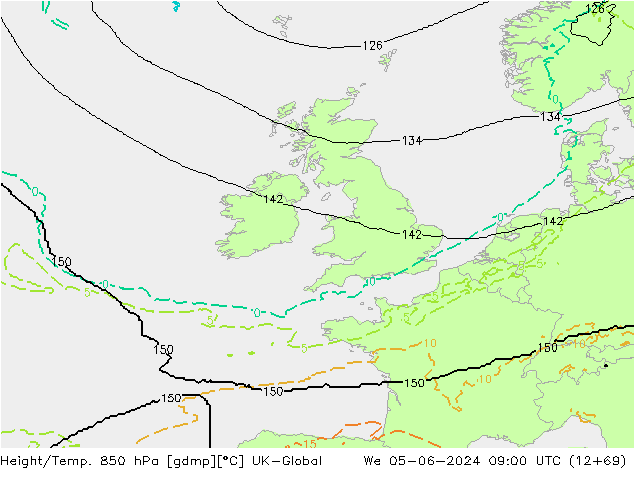 Height/Temp. 850 hPa UK-Global Qua 05.06.2024 09 UTC