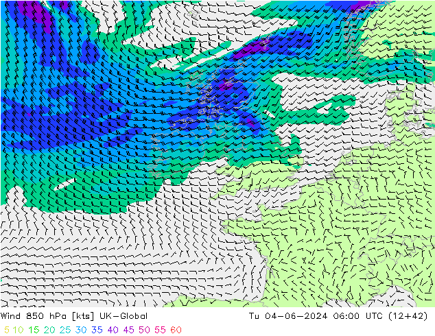 Wind 850 hPa UK-Global di 04.06.2024 06 UTC