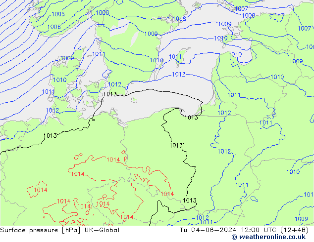 Surface pressure UK-Global Tu 04.06.2024 12 UTC