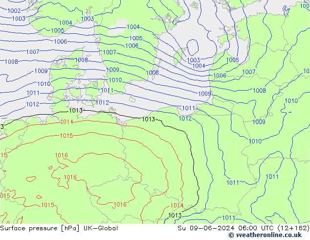 Atmosférický tlak UK-Global Ne 09.06.2024 06 UTC