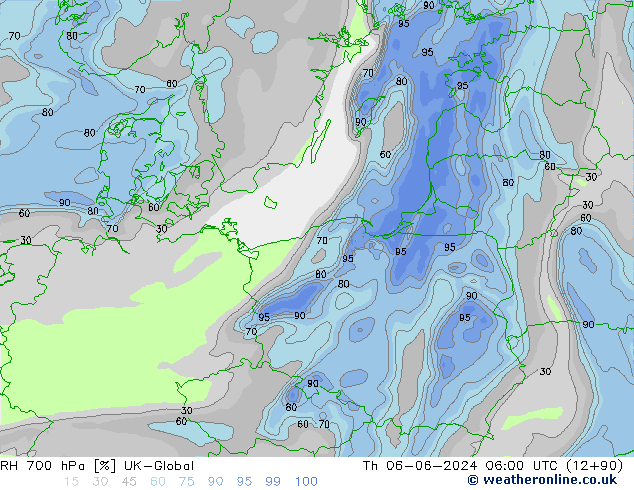 RH 700 hPa UK-Global  06.06.2024 06 UTC