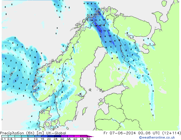 Yağış (6h) UK-Global Cu 07.06.2024 06 UTC