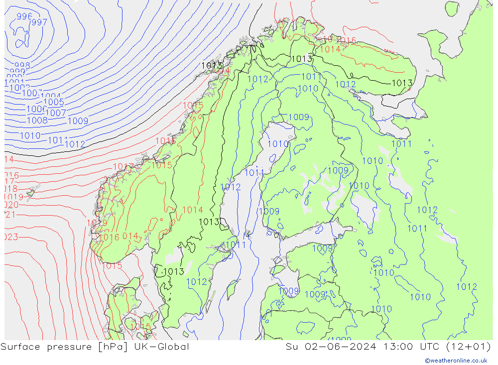 Luchtdruk (Grond) UK-Global zo 02.06.2024 13 UTC