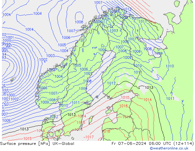 Surface pressure UK-Global Fr 07.06.2024 06 UTC