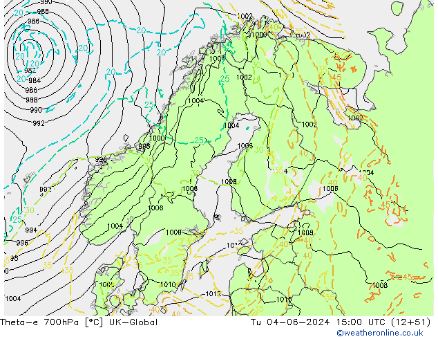 Theta-e 700hPa UK-Global Tu 04.06.2024 15 UTC