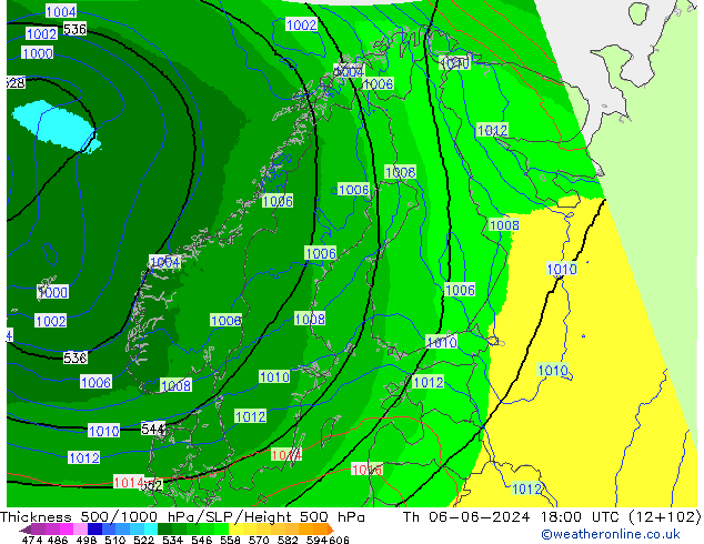 Thck 500-1000hPa UK-Global jeu 06.06.2024 18 UTC