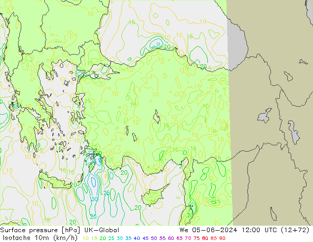 Isotachs (kph) UK-Global St 05.06.2024 12 UTC