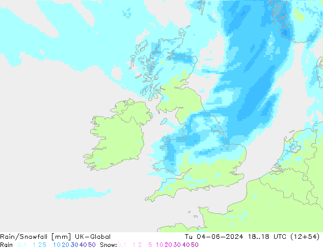 Rain/Snowfall UK-Global Út 04.06.2024 18 UTC