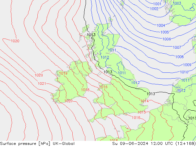 Luchtdruk (Grond) UK-Global zo 09.06.2024 12 UTC