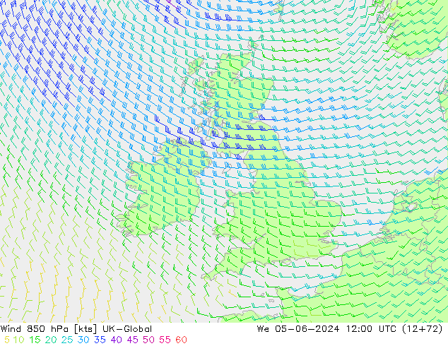 ветер 850 гПа UK-Global ср 05.06.2024 12 UTC
