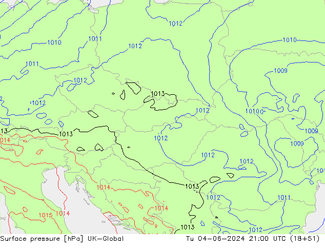 Atmosférický tlak UK-Global Út 04.06.2024 21 UTC